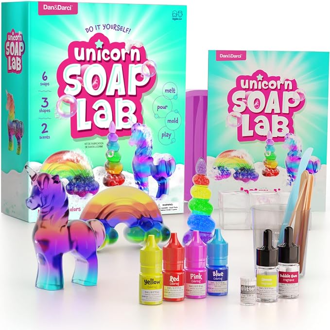 Unicorn Soap Making Kit for Kids - Girls Crafts DIY Project Age 6+ Years | Unicorn Girl Birthday Gifts - Science Activity Teenage Gift - Make Your Own Soap - Craft Toys Ages 6 7 8 9 10 11 12 Years