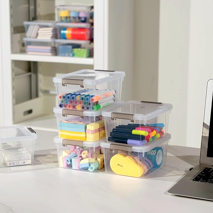 Citylife 30Packs 1.3Qt Small Storage Bins with Lids,Stackable Clear