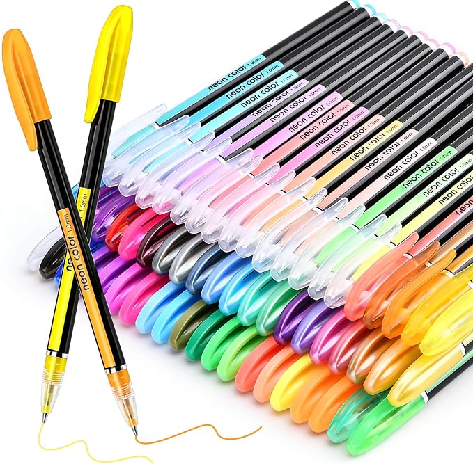 60 Colors Glitter Gel Pens, Colored Gel Pens Set for Coloring, Fine Point Gel Pens Colored Set for Adult Coloring Books, Journal Pen Markers for Journaling Supplies, Writing Drawing Taking Office Home