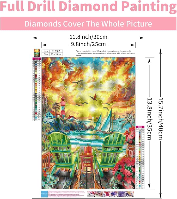 Diamond Art Kits for Adults, 5D Sunset Lighthouse Diamond Painting Kit