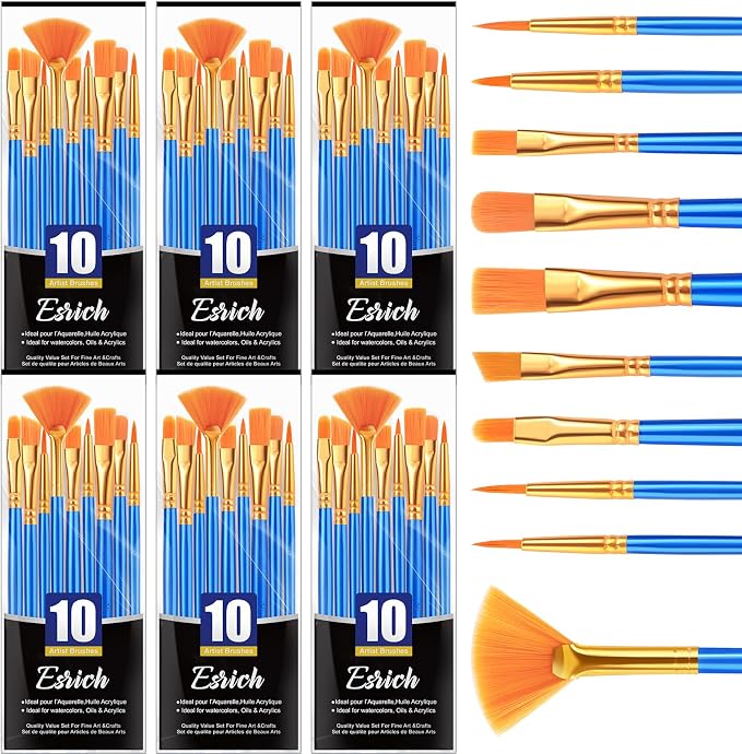 ESRICH 60PCS Paint Brushes, Paint Brush for Acrylic Painting | Artist Paintbrushes for Oil Watercolor, Body Face Rock Canvas, Small Paint Brushes for Kids