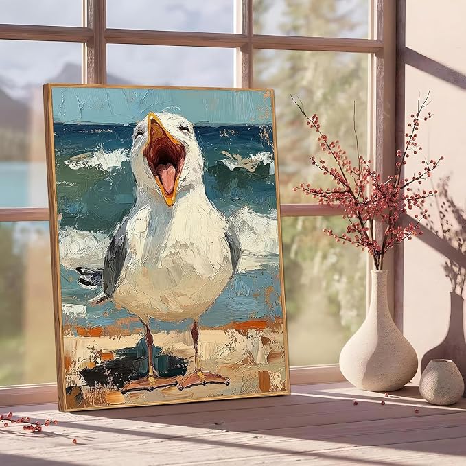 Fun Seagull Paint by Numbers Kit for Adults Framed Canvas, Frameworkless
