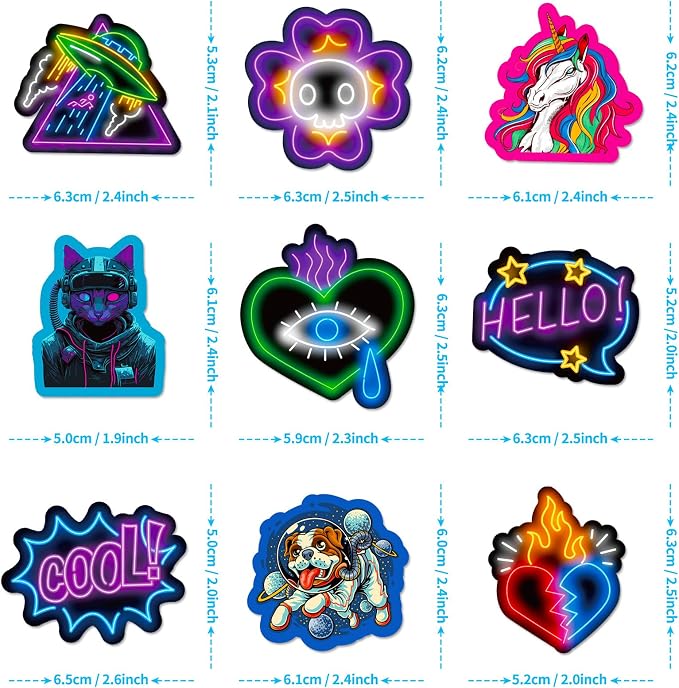 Water Bottle Stickers 100 Pcs Cool Cute Neon Sticker Packs, Prizes for Kids Classroom Rewards, Waterproof Vinyl Stickers for Water Bottles Laptop Scrapbooking Skateboard Journaling Luggage Tumbler etc