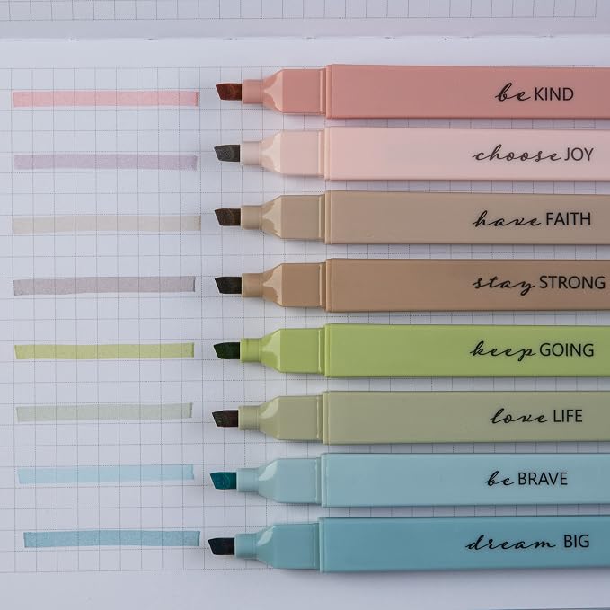 DIVERSEBEE Bible Highlighters with Soft Chisel Tip, 8 Pack Assorted Colors Pens No Bleed, Quick Dry Set, Cute Aesthetic Markers, Bible Study Journaling Supplies and Accessories (Earthy)