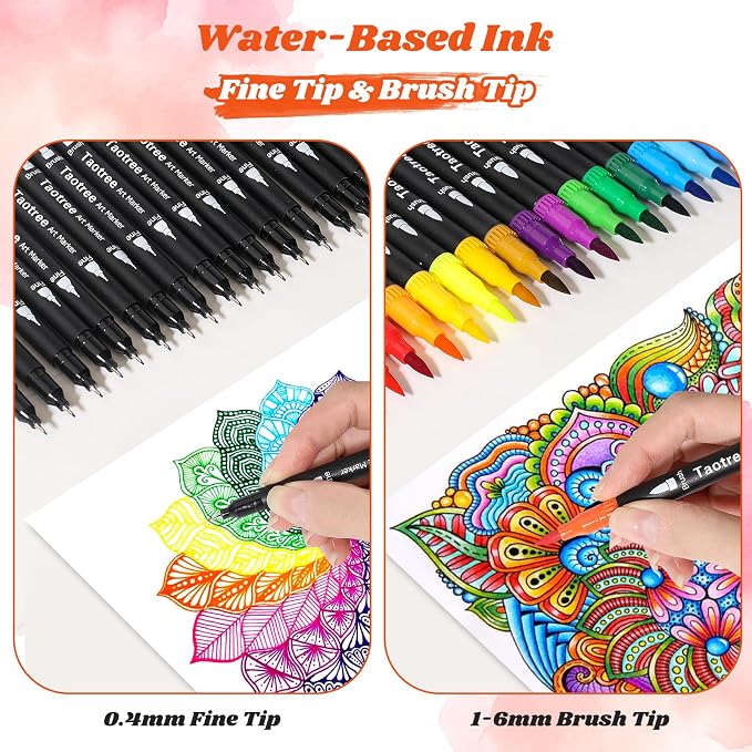 Taotree 120 Colors Dual Tip Art Markers Pens for Adult Coloring Book | Artist Fine & Brush Tip Coloring Markers Set Drawing Pens Craft Art Supplies for Journaling Note Taking Lettering Calligraphy