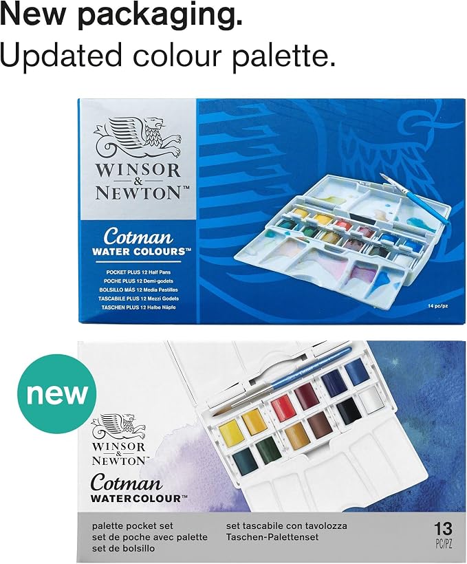 Winsor & Newton Cotman Watercolor Paint Set, 12 Half Pan Palette Pocket Set | Introductory Watercolor made with Fine Art Pigments, Perfect for Beginners, Lightfast & Permanent, Good Tinting Strength
