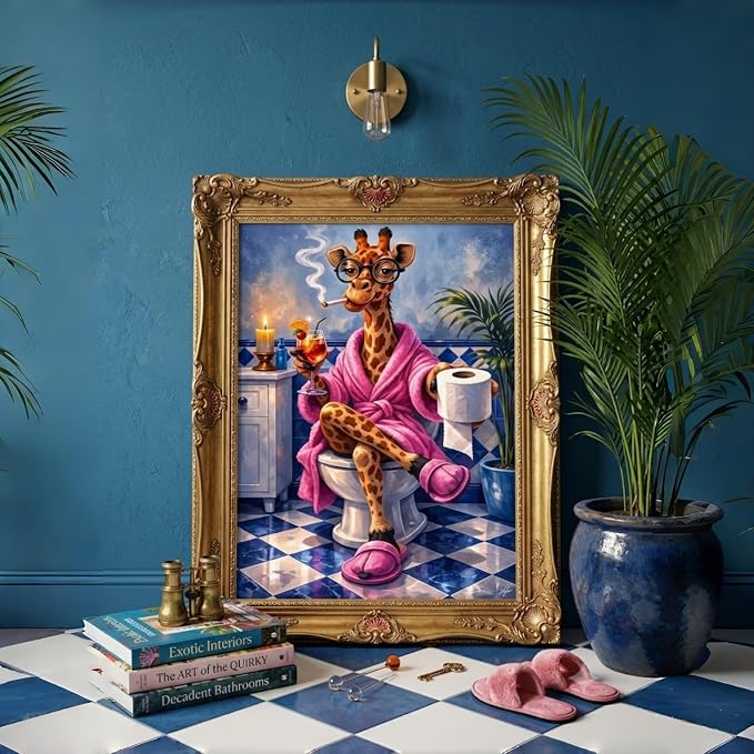 CHWGLFGG 5D Giraffe Diamond Art Kits for Adults Beginners 12x16inch | Cute Animal on Toilet Diamond Painting Kit, DIY Full Round Drill Paint by Diamonds Dot Gem Art for Adult, Home Wall Decor