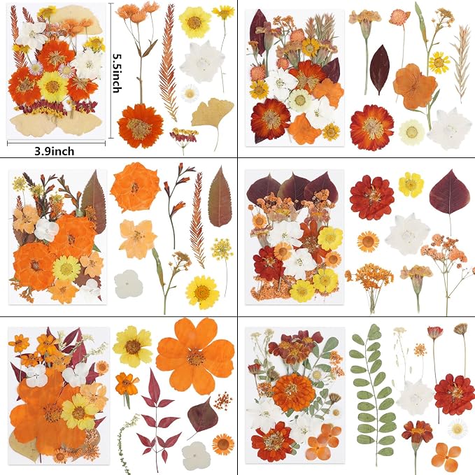 NESCCI 277 Pcs Autumn Dried Flowers for Crafts,Real Nature Dried Flowers for Craft Bulk Dry Flowers Leaves Kit Used for Resin Molds Scrapbooking DIY Art Crafts Candle Soap Making Nails Décor