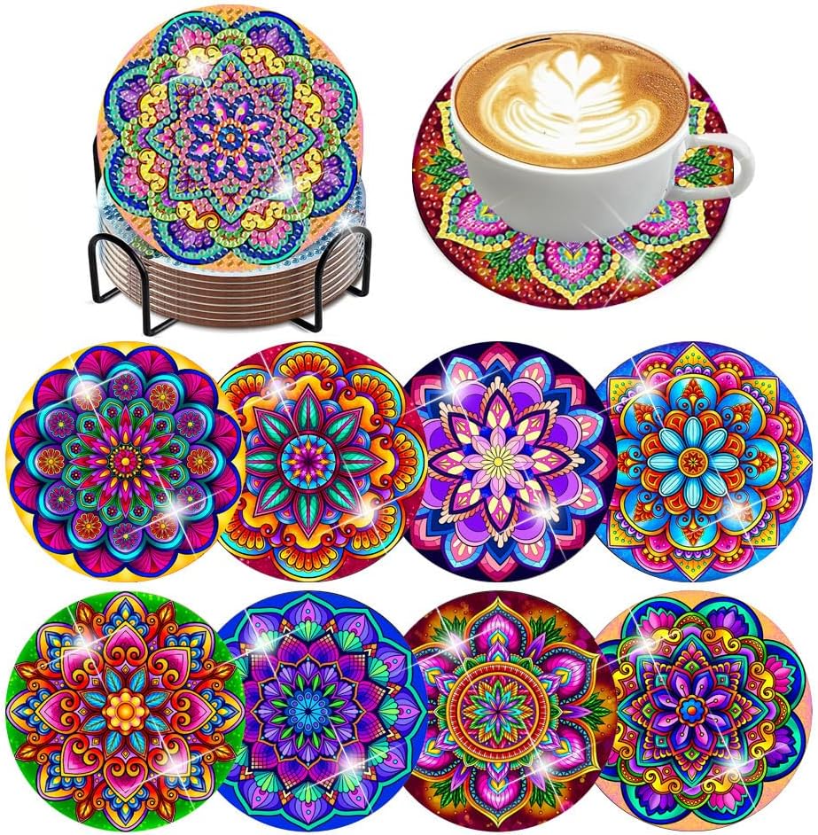 ijbnhd Mandala Diamond Painting Coasters Kit with Holder 4X4IN