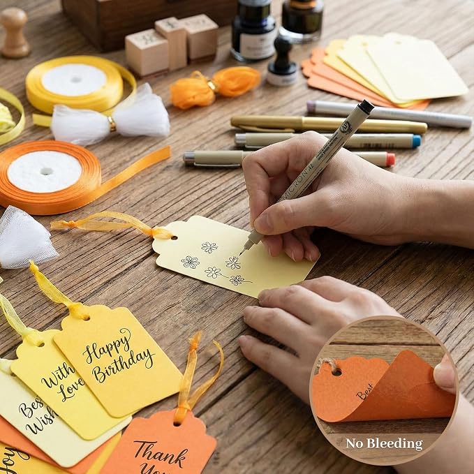 SallyFashion 100PCS Yellow Orange Gift Tags with Organza Ribbons | Four Gradient Colors and Three Matching Ribbon Rolls Suit Fall Gifts and Themed Parties