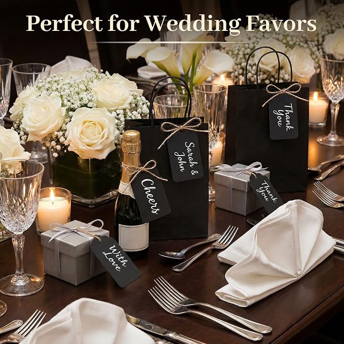 SALLYFASHION 100PCS Gift Tags with String Attached, 1.5X2.8 inch Black | Gift Tags Paper Black Labels for Clothes, DIY Crafts Wedding Holiday