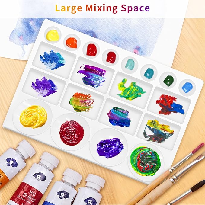 20 Well Watercolor Paint Tray Palette Pallet Acrylic Painting Mixing Plastic Artist Large Square Palette, 13 x 10 Inches, White, 1PCS