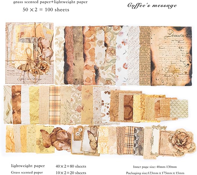 100 Sheets Vintage Scrapbook Papers Journaling Scrapbooking Supplies Kit