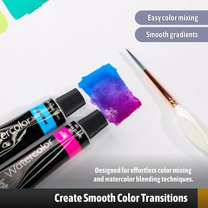 Pointer Premium Watercolor Palette Paint Set – Artist Quality, Ideal for Painting, Sketching, Coloring Craft Projects, School, and Everyday Creative Art Fun, 0.4 fl oz Tubes With 12 Vibrant Colors