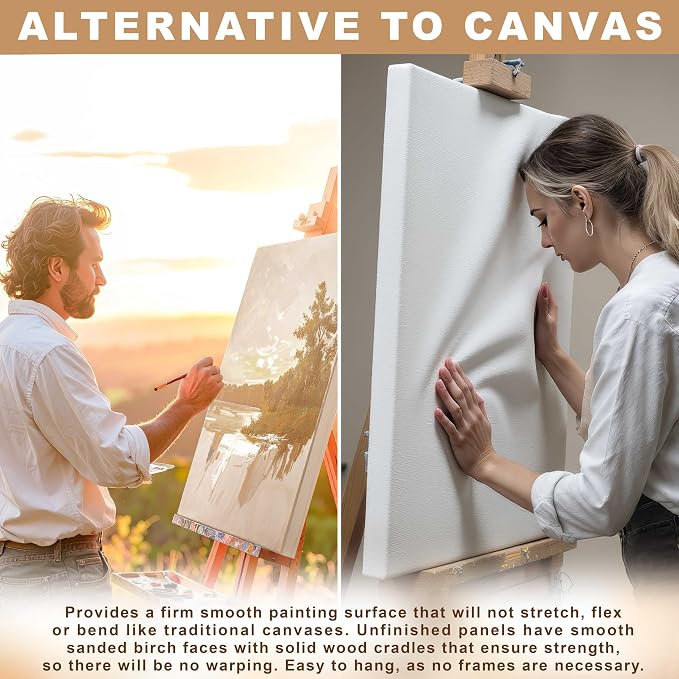 U.S. Art Supply 8" x 10" Unfinished Cradled Wood Panels for Painting