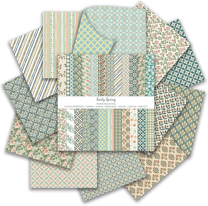 Early Spring Scrapbook Paper Pad - 24 Sheets 12x12 inches Double-Sided Pattern Decorative Scrapbooking Paper for DIY Scrapbook Journal Photo Album Crafts Cardmaking
