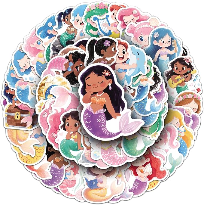 50PCS Mermaid Stickers, Waterproof Vinyl Decals, Ocean Themed Stickers for Water Bottles, Laptops, Scrapbooking(Mermaid)