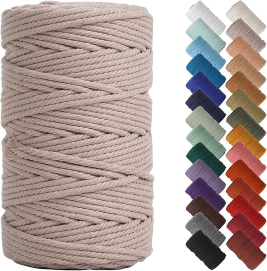NOANTA Pink Gray Macrame Cord 4mm x 109yards, Cotton Rope Macrame Yarn | Macrame Rope Supplies, 3 Strand Twisted Cotton Yarn String, Cotton Cord for Wall Hanging, Plant Hangers, Crafts, Knitting