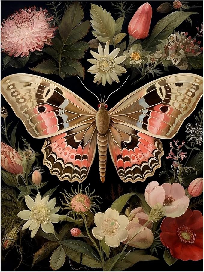 Moth Paint by Numbers Kit for Adults, 16x20 inch | DIY Painting Kits Crafts for Adults, Relieve Stress, Gift, Home Wall Decor