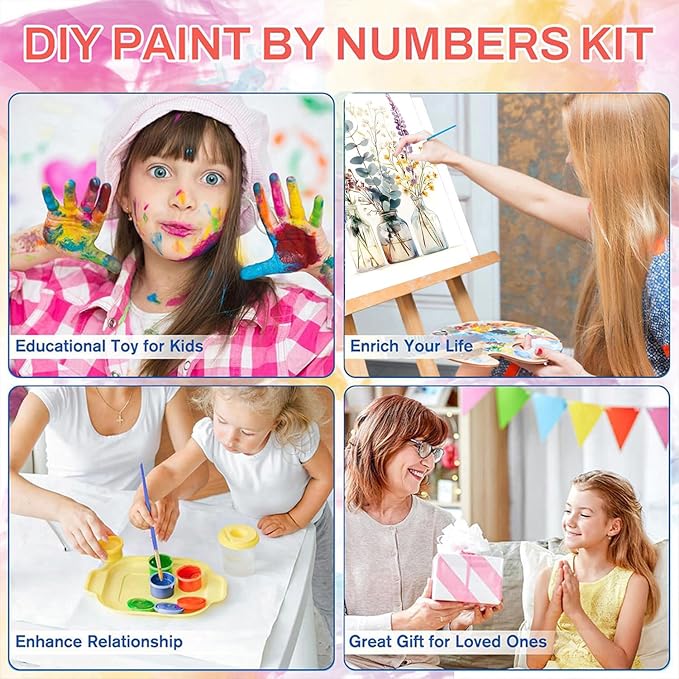 ICYANART Flowers Paint by Numbers for Adults Framed, Number Painting 8x12In