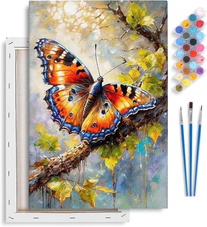 Yezavesu Framed Paint by Numbers Kit for Adults Beginner & Kids Ages 8-12, Butterfly Paint by Numbers with Frame, DIY Number Painting for Adults Butterfly for Home Wall Decor Gift 8X 12 inch | With Frame Canvas 8x12 inch, DIY Acrylic Painting by Number...