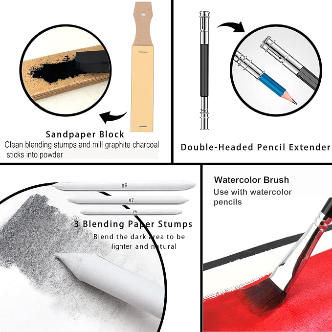 KALOUR 76 Drawing Sketching Kit Set - Pro Art Supplies with Sketchbook & Watercolor Paper - Include Tutorial,Pastel,Watercolor,Sketch,Colored,Metallic,Charcoal Pencils - for Artists Beginners Adults