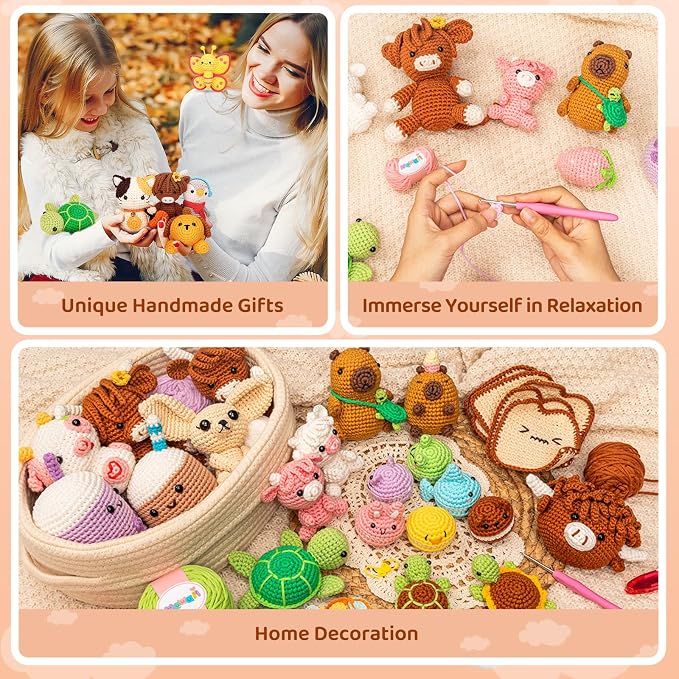 Mewaii Crochet Kit for Beginners, 2 Pack Lambs Craft Set | 40% Extra Yarn, Video Tutorial, Pre-Started Piece, Beginner Friendly, Family Craft Gift for Adults & Kids