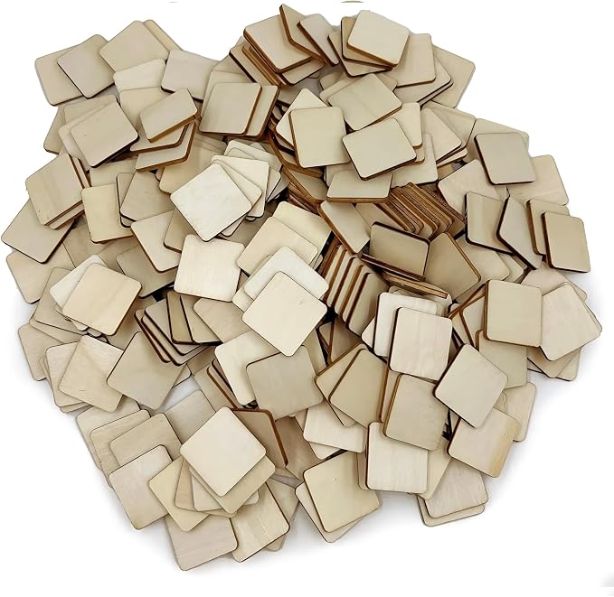 300 Pcs 1 Inch Unfinished Wood Pieces Blank Wood Squares Round Corner for Painting Writing Carving Letter Scrabble DIY (Square 1 x 1 x 0.12 inches)