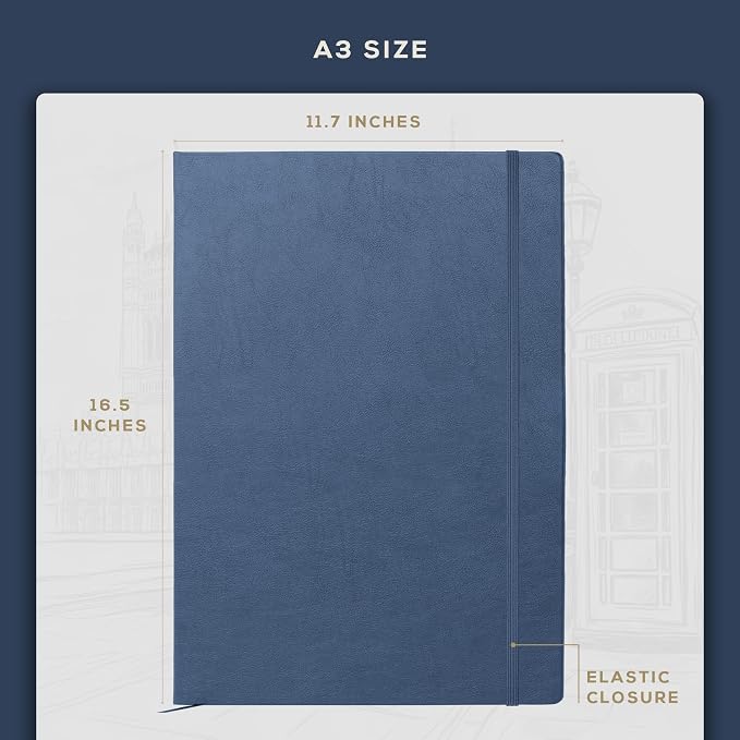 Beechmore Books A3 11.7x16.5 Mixed Media Sketchbook 160 GSM/98lb, Gift Box | Hardcover Drawing Pad with Lay-Flat Binding, Extra Large Perforated Ivory Paper for Studio Drawing & Watercolor Work