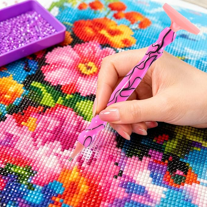 ZYNYXY 25PCS Ergonomic Diamond Art Pens Kits, Resin Diamond Painting Pen with Multifunctional Plastic Screw Thread Tips for 5D Diamond Painting (Black Stripe Pink)