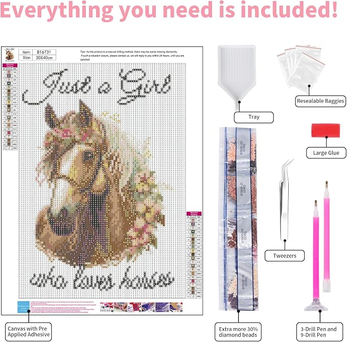 GEEHEIY Diamond Art Kits for Adults, 5D Floral Horse Diamond Painting Kit