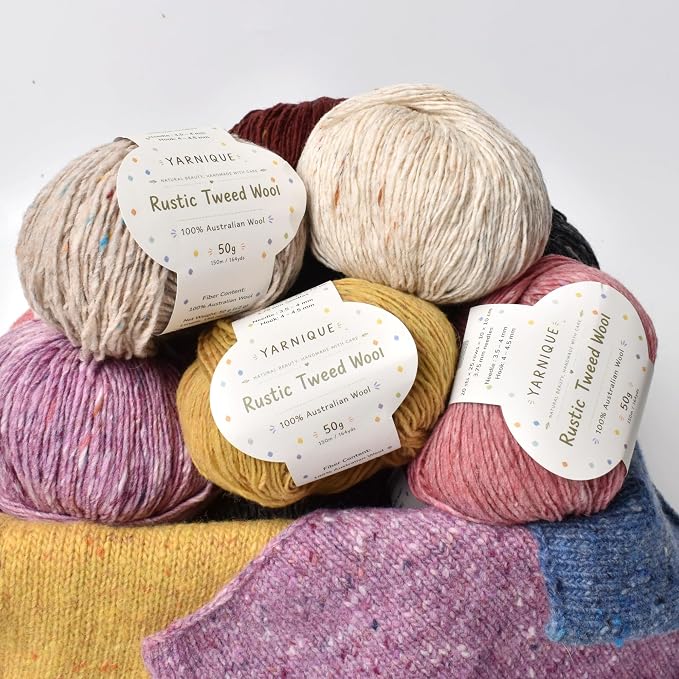 Rustic Tweed Wool Yarn, 1oo% Australian Wool, DK, 4 Skeins 200g/656yds (3125 Vintage Ivory Fleck), Tweed Wool Yarn for Crochet | Soft Structure | Beautiful Stitch Texture