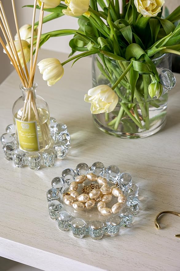 Alice Lane Home Collection Original Clear Glass Large Bubble Candle Dish | Votive and Candle Plate, Pillar Holder, Diffuser Base, Wax Catcher, Decorative Tray, Jewelry Catchall, Tablescape Accent