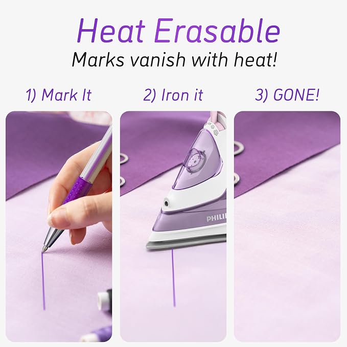 Lange & König 4x Tailors Chalk + Heat Erasable Fabric Marking Pens for Sewing - Sewing Supplies Quilting Supplies Table Accessories Embroidery Pen Tailors Chalk Alternative
