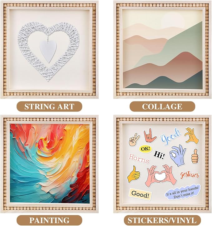 Wenqik 4 Pack Beaded Wood Panels Boho Style Wood Canvas Board Unfinished Wooden Panel Boards for DIY Crafts Painting Pouring Drawing Art Projects(8 x 8 Inch)