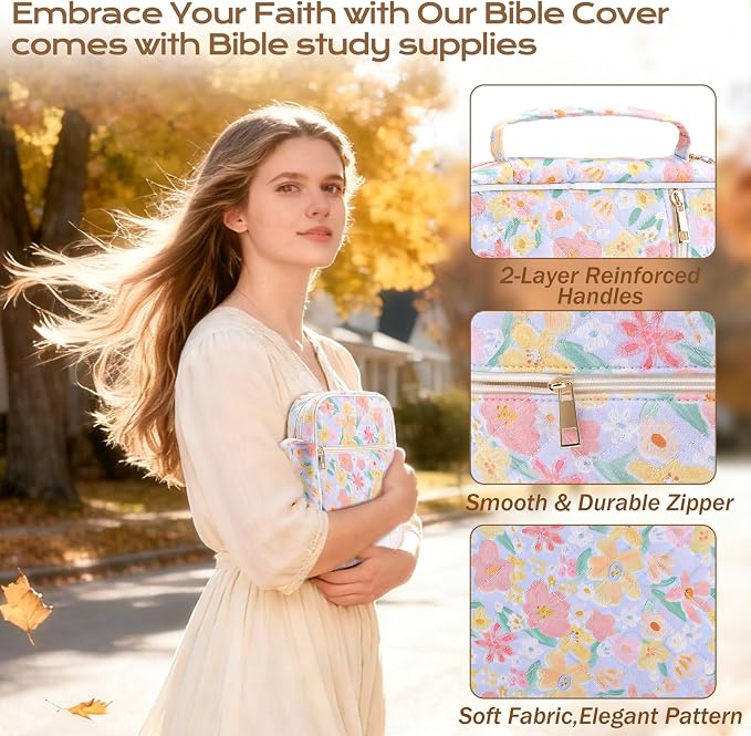 XKDOUS Bible Cover Case for Women Bible Bag Journaling Kit w/Study Supplies