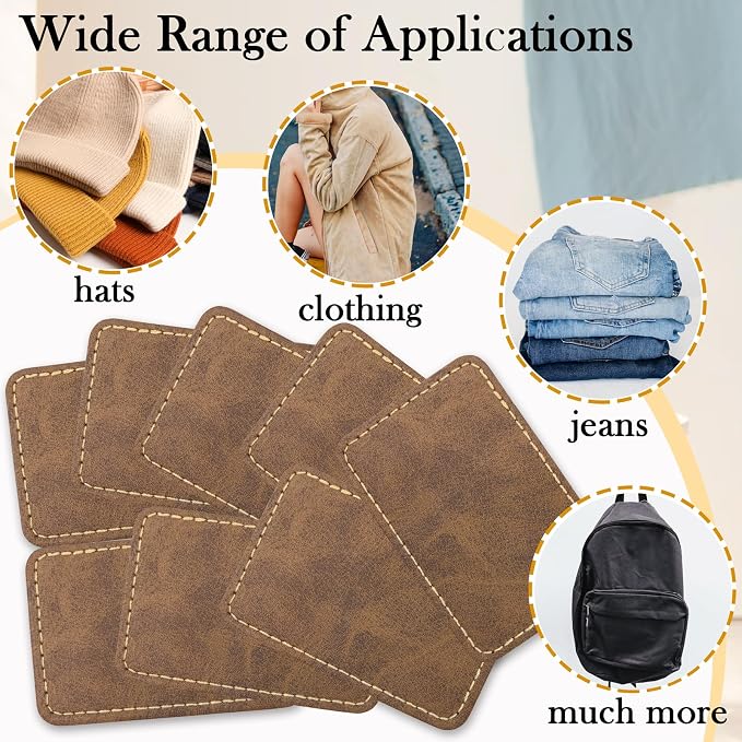 50 Pack Blank Leatherette Hat Patch with Adhesive, Rectangle Laserable Leatherette Patch, Faux Leather Patches for Hats Custom Fabric Repair Sew Laser Supplies (Amber)