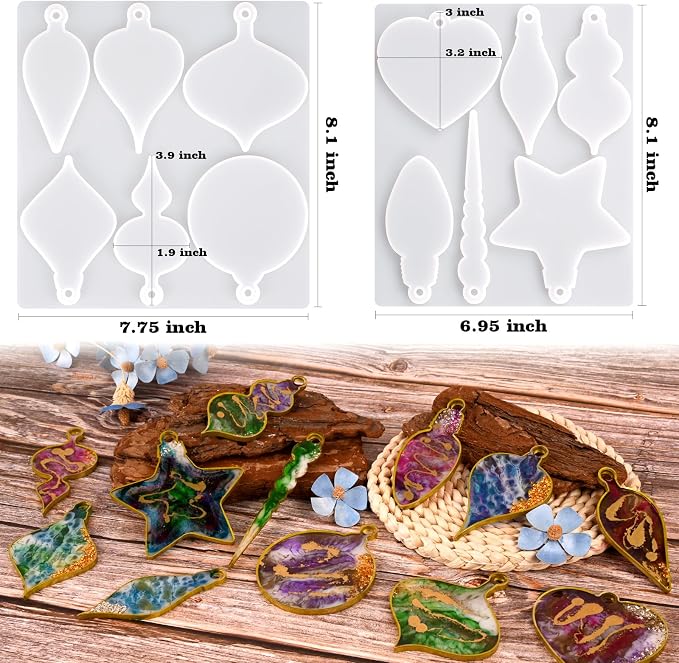 Actvty Silicone Molds - 2 Pcs Christmas Ornaments & Pendant Molds for Epoxy Resin DIY Crafts & Jewelry Xmas Decor Gift