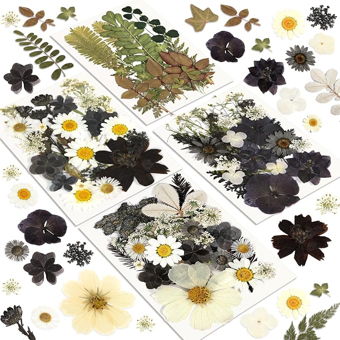 Dried Flowers, Resiners 100Pcs Pressed Flowers for Craft Black Real Natural Dried Flowers Dry Leaves Kit for DIY Making Crafts Resin Soap Candle Scrapbook Supplies Card Making Jewelry
