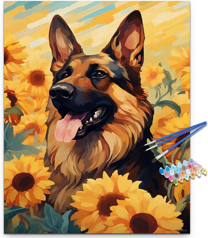 Artunion German Shepherd Dog Paint by Numbers Kit for Adults,Dog Animals Paint by Number Kits, DIY Oil Painting Paint by Number Kits on Canvas Arts Craft for Home Wall Decor 16x20 Inch