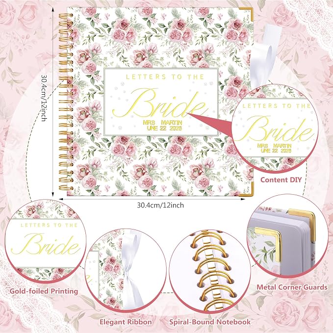 Letters to Bride Scrapbook,12 X 12 Inch,Rose Style,Pink