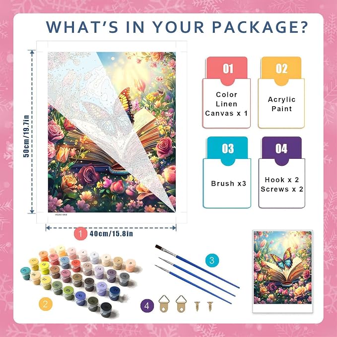 Book Paint by Numbers Kit for Adults, Paint by Number for Adults 16x20 Inch | Adult Paint by Number Kits on Canvas, DIY Acrylic Oil Easy Painting by Numbers for Home Wall Decor Frameless