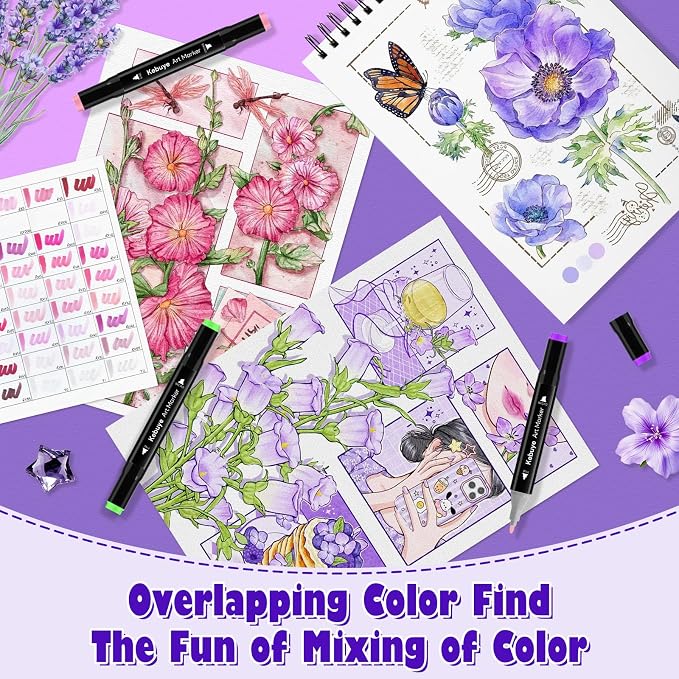 Alcohol Markers Set 48 Colors - Dual Tips Art Markers for Coloring Drawing | Drawing Marker for Artist Pens and Underlining - Professional Permanent Double Sided Markers for Coloring Books Kids Adult