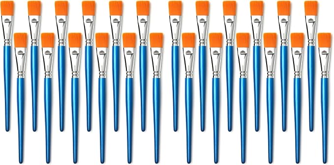 1 inch Flat Paint Brushes for Acrylic Painting,12 Pieces Large Synthetic Paint Brushes Bulk with Wooden Handle for Acrylic, Watercolor, Oil, Crafts, Face Body Art (Pack of 2)