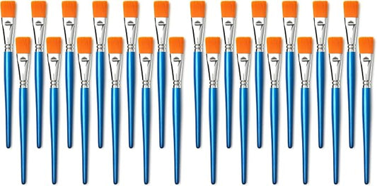 1 inch Flat Paint Brushes for Acrylic Painting,12 Pieces Large Synthetic Paint Brushes Bulk with Wooden Handle for Acrylic, Watercolor, Oil, Crafts, Face Body Art (Pack of 2)