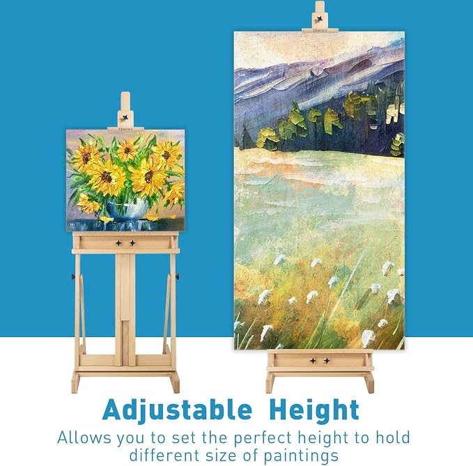 Beechwood H-Frame Artist Studio Easel with Storage Drawer, Natural