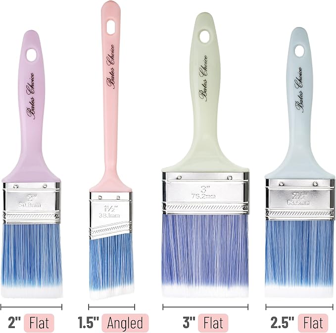 Bates 4Pack Plastic Handle Paint Brushes - Pastel Colors, Stain, Furniture & Wall Painting