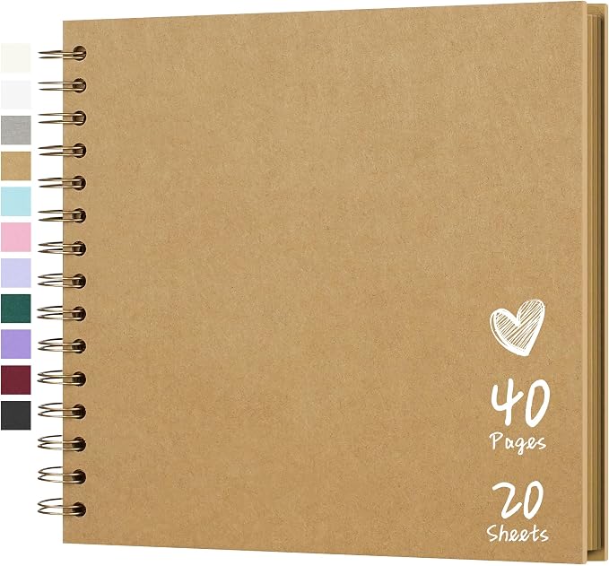 Scrapbook Photo Album 8"x8" 20 Sheets 40 Pages Hardcover Kraft Paper Khaki