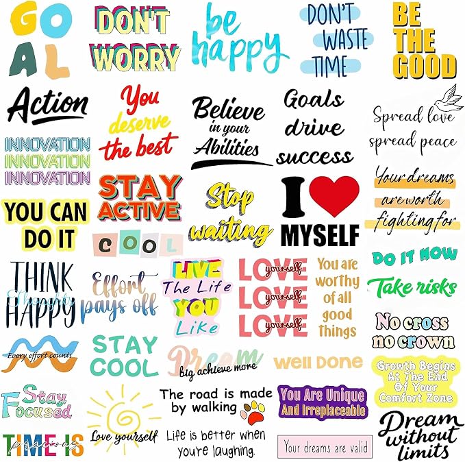 300PCS Cute Inspirational Stickers for Water Bottles, Motivational Stickers for Adults, Teens, Teachers, Vinyl Waterproof Laptop Sticker for Journaling Scrapbooking Vision Board Supplies