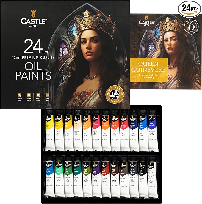 Castle Art Supplies 24 X 12ml Oil Paint Set for Adults - New Formula | Richer, vibrant, smooth-to-use colors for beginners through advanced artists - tutorial and presentation box included